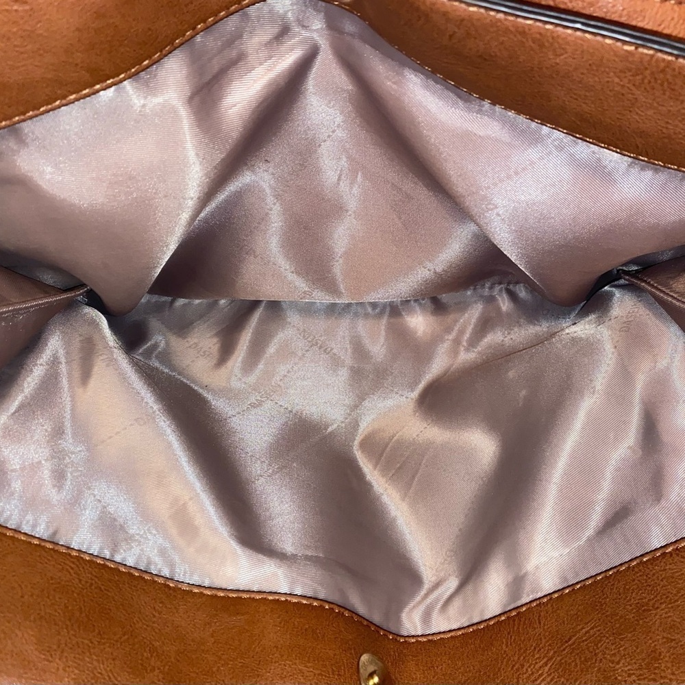 DASEIN Satchel Handbag Shoulder Bag Tote Vegan Textured Leather in Brown Gold - Picture 9 of 13